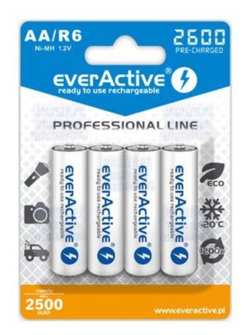4 pilhas recarregáveis 2600mah - everactive