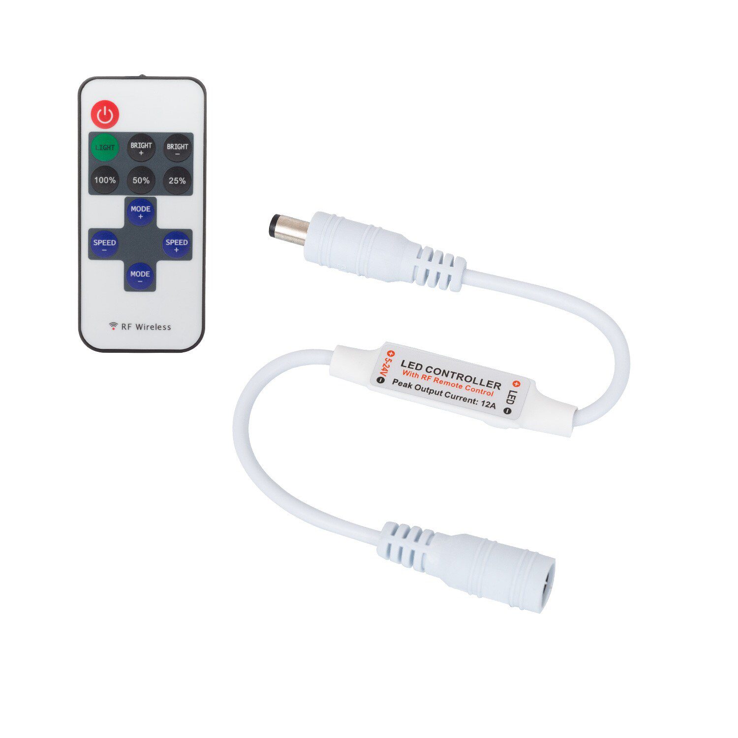 Controlador Regulador Mini Fita LED Monocor 12/24V DC com Controlo RF