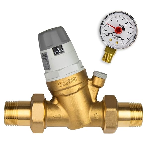 Caleffi Reductor de presión de agua 1 pulgada DN25 reductor de presión para agua con cartucho reemplazable y manómetro, válvula reductora de presión, regulador de presión 535061, multicolor