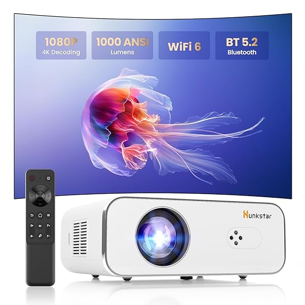 HUNKSTAR p3 Mini projector, WiFi 6 e Bluetooth 5.2, 1000 ANIS portátil HD1080P
