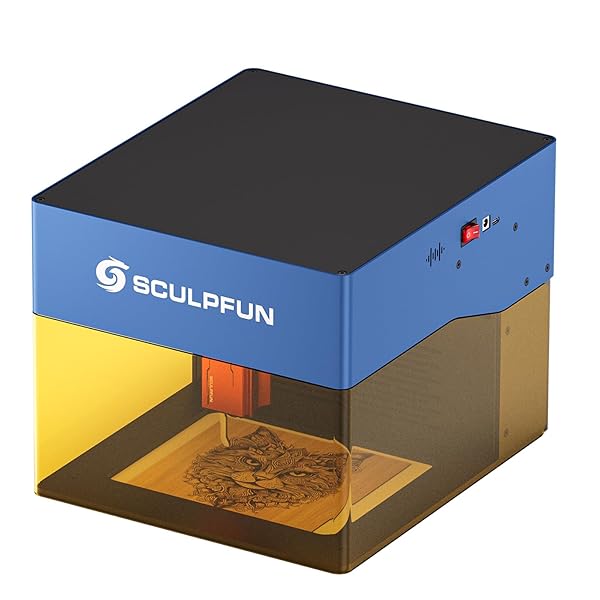 SCULPFUN iCube Pro 5 W gravador laser madeira, gravador a laser portátil com filtro de fumo, velocidade de gravação 1000 mm/min, alarme de temperatura, alcance de gravação de 130 x 130 mm
