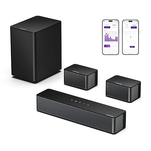ULTIMEA 5.1 Barra de Sonido, Barra de Sonido TV con Subwoofer y Altoparlanti Posteriori, Soundbar con Bluetooth, 3D Surround Sound System, 320W Barras de Sonido, App Control, Home Cinema, Poseidon D50