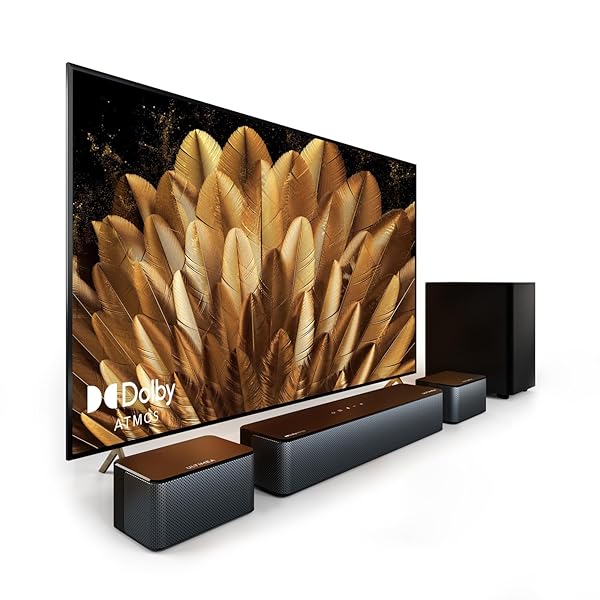 ULTIMEA 5.1 Barra de Sonido con Dolby Atmos, Sistema de Sonido Envolvente 3D, Barra de Sonido para TV con Subwoofer, 2 Altavoces Traseros, Soundbar Bluetooth 5.3 con Graves Ajustables, Poseidon D60