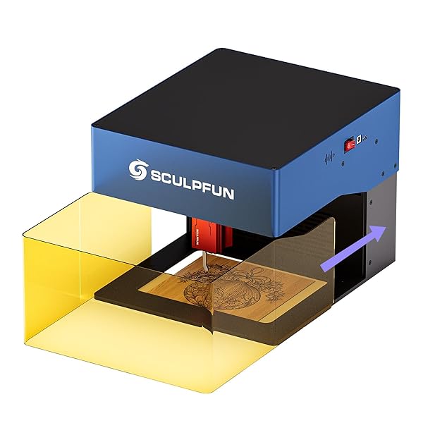 SCULPFUN iCube Pro Max 10 W Máquina de gravação a laser, mini Laserschneider com filtro, gravado por APP, velocidade de gravação 1000 mm/min, alarme de temperatura, foco a laser de 0,08 mm